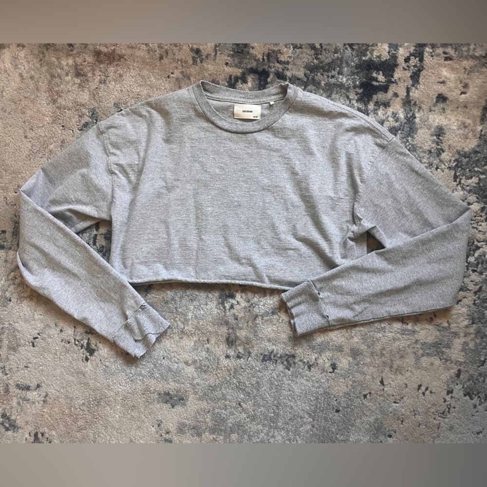Joah Brown Cropped Gray Long-Sleeve Top